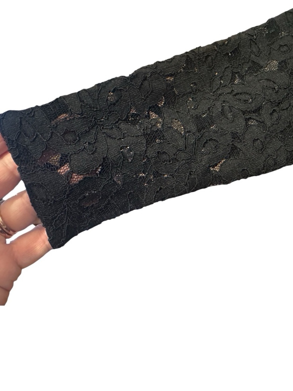 Ann Taylor Black Lace Bodysuit | Medium Scalloped Neck Long Sleeve Elegant Top - Picture 8 of 13